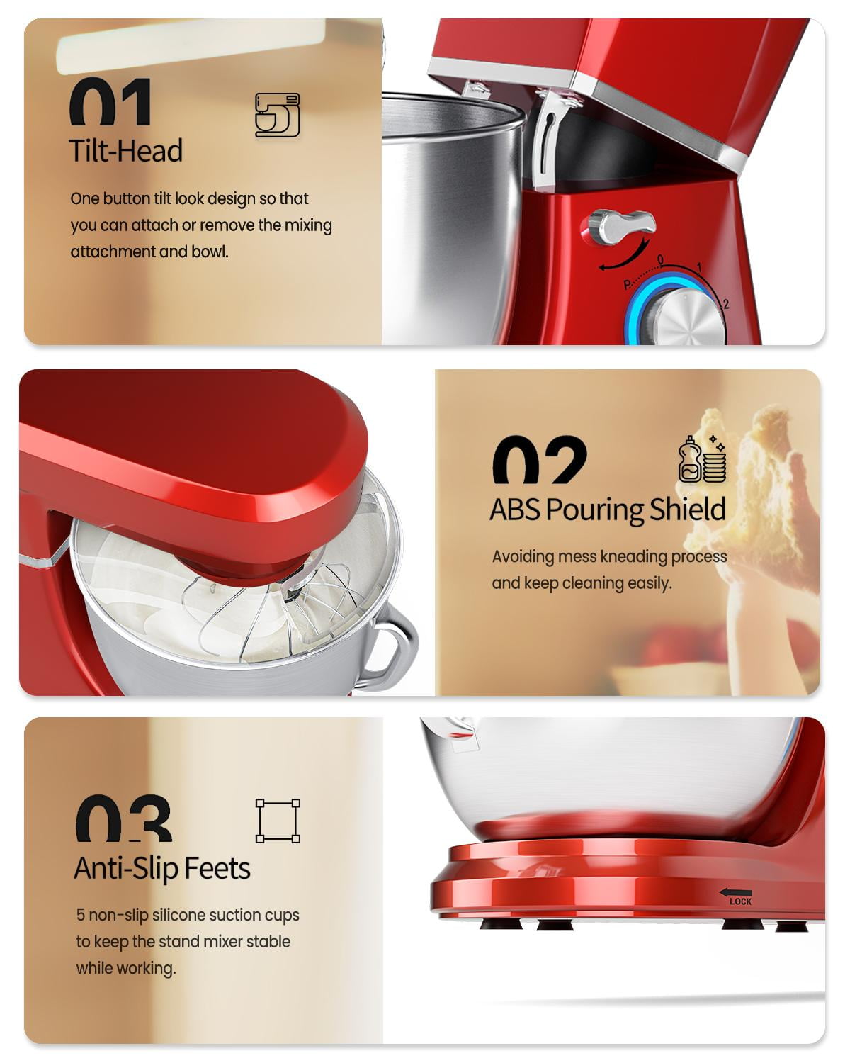 Goplus 7-Quart 6-Speed Red Commercial/Residential Stand Mixer in