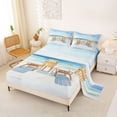 thumbnail image 2 of jejeloiu Watercolor Sea Beach Full Size Sheets Kids,Coastal Ocean Style Bed Sheets For Boy,4pcs, 2 of 6