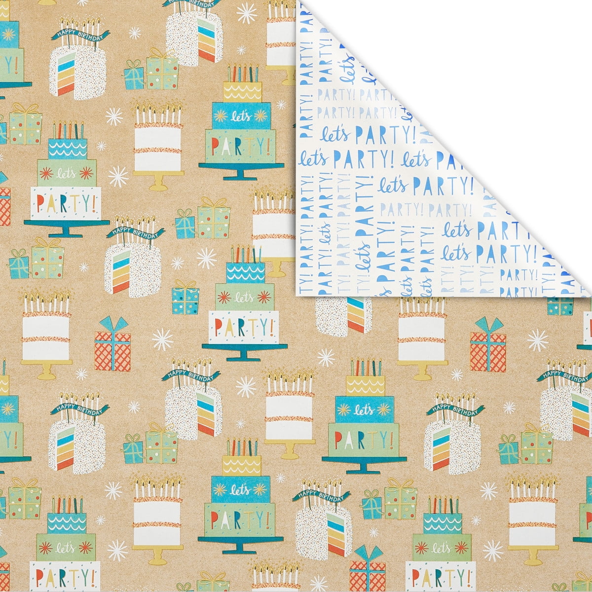 American Greetings 175 sq. ft. Reversible Wrapping Paper for Birthdays and All Occasions, Birthday Cakes and Gifts (1 Roll, 30 in x 70 ft.)