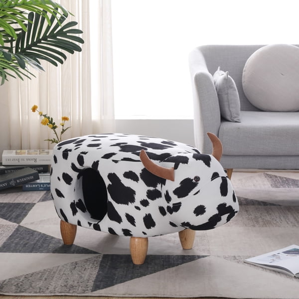 Animal storage stool for kids, ottoman bedroom furniture, cow style kids footstool, cartoon chair with solid wood legs, decorative footstool for office, bedroom, playroom, living room Animal storage stool for kids, ottoman bedroom furniture, cow style kids footstool, cartoon chair with solid wood legs, decorative footstool for office, bedroom, playroom, living room