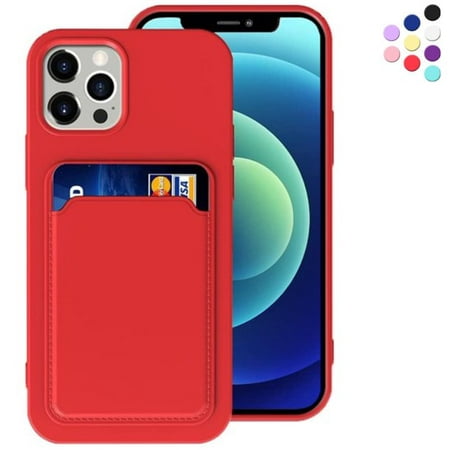 Entronix Silicone Case for iPhone 13 Pro Max with Card Holder Wallet - Shock Absorbent with Raised Edge Protection Compatible with iPhone 13 Pro Max (6.7 inch} Color Red