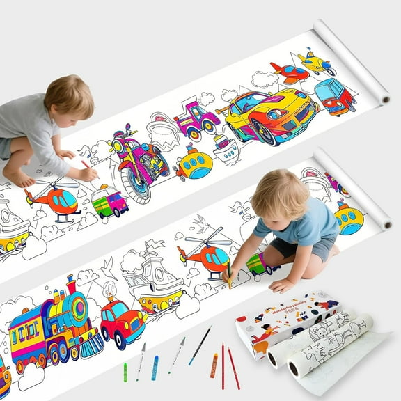 CELION Coloring Paper Roll for Kids, Toddler Drawing Paper Roll, 11.6 Inches x 10 Feet 2 Rolls (Vehicle)