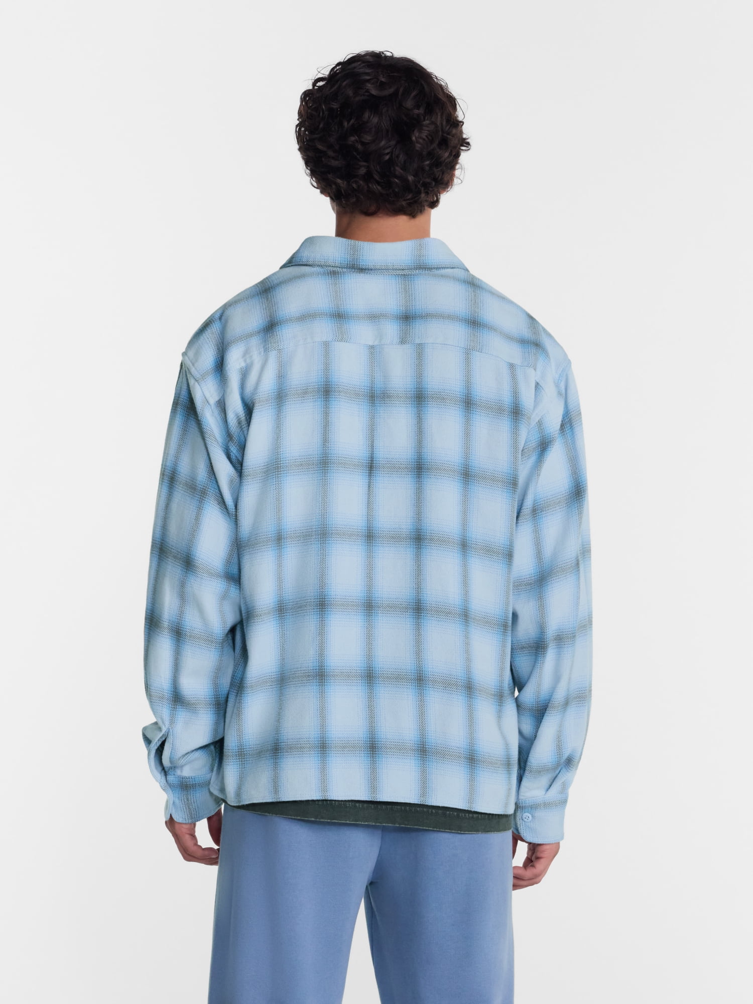 No Boundaries Boxy Cotton Plaid Flannel with Long Sleeves, Men's and Big Men's XS-4XLT