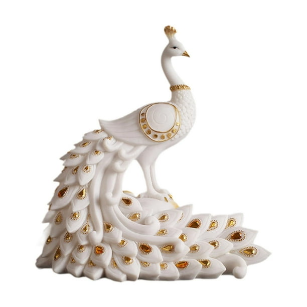 Elegante estatua de pavo real, escultura de pavo real de resina, colección de recuerdos para inauguración de la casa. 24cm x 13cm x 24cm