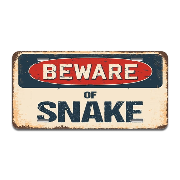 Beware of Snake Aluminum License Plate| License Plate 12" X 6" Fits Any Car, Truck, SUV, RV, or Trailer | Made in The USA