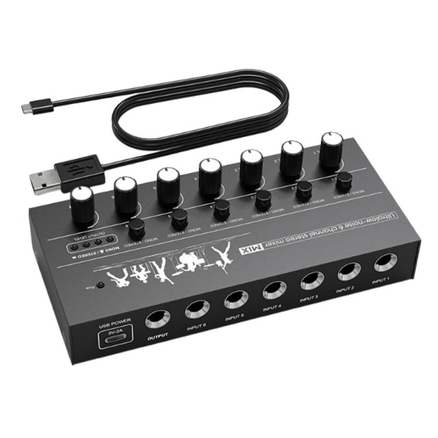 HILABEE Audio Mixer Portable Small DC5V Line Mixer for Microphone Keyboard Amplifier 6 Channel