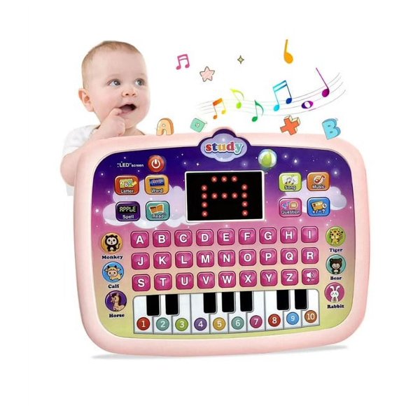 DEBGFS Tablet Toy Toddler Learning Pad with LED Screen Teach,Educational Learning Toys with Light and Music Electronic Toy Christmas Birthday Gift for Toddlers 1 2 3 Years Old Girls Boys,Pink