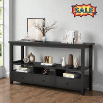 Tcbosik 3-Tier Console Table with Open Shelves and Drawers, Wood Sofa Table for Living Room Entry Bedroom, Black