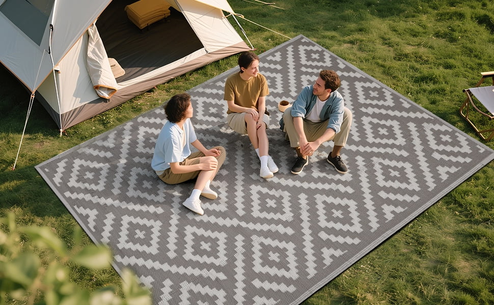 Outdoor Plastic Waterproof Rug 5'x 8' for Patio, Porch, Deck, Backyard, Balcony, Reversible