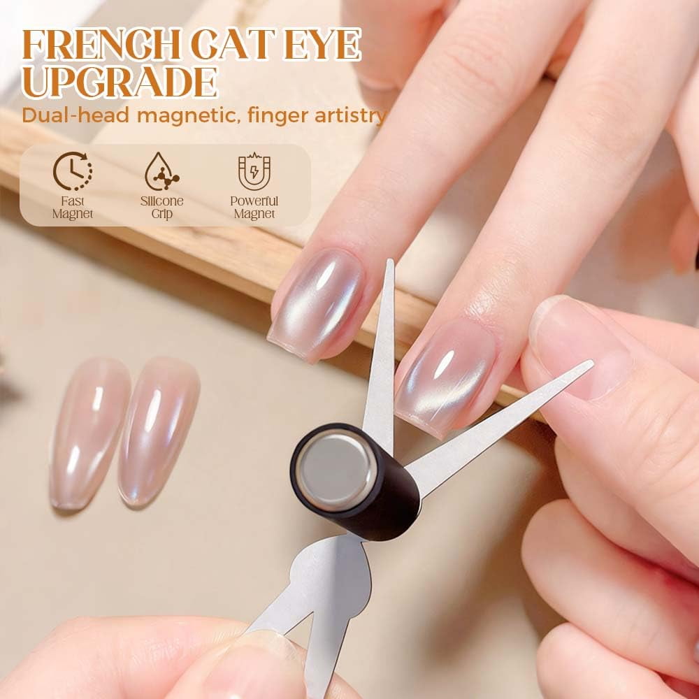 Cat Eye Nail Magnet Tool 2PCS Set, Scissor & French Tip Design for Cat Eye Gel Polish, Nail Art DIY Home Salon Kit (4pcs)