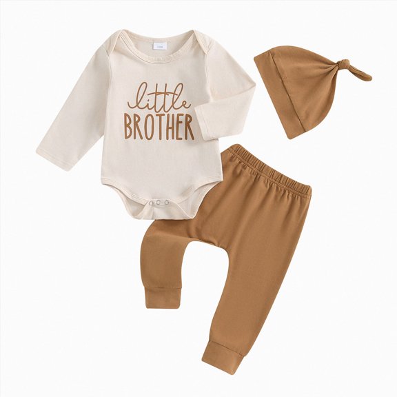 Gerichy Newborn Baby Boy 3Pcs Fall Winter Outfits Little Brother Long Sleeve Romper Tops Solid Pants 0 3 6 Months Cute Clothes Set