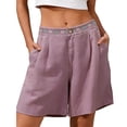 thumbnail image 1 of Hueook Bermuda Shorts for Women Loose Fit Shorts ladies Summer Loose Casual Embroidered Shorts Purple XL, 1 of 6
