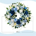 thumbnail image 3 of 22 Inch Spring/Summer Floral Wreaths for Front Door,Artificial Decoration Wreath with Rose Dahlia Hydrangea for Home Porch Wall Valentine Wedding Festival Decor(Blue), 3 of 6