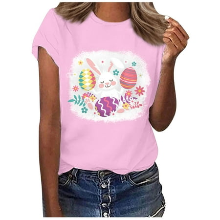 

Plus Size Tops for Women Crop Tops Easter Day Women Crewneck T Shirts Easter Rabbit Print Tees Short Sleeve T Shirt Blouse Tops T Shirts for Women Savings Clearance Valentines Day Shirts Pink S