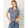 thumbnail image 3 of Blusa Floral de Verano Allegra K de Manga Corta Cuello Redondo Estampado de Margaritas Azul Oscuro M, 3 of 6