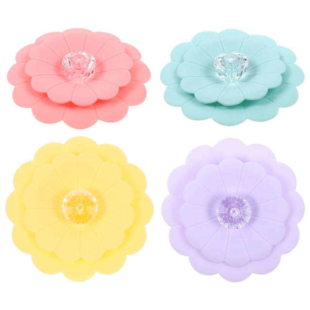 4 tapas universales de silicona de dos capas con forma de flor para tazas, a prueba de polvo