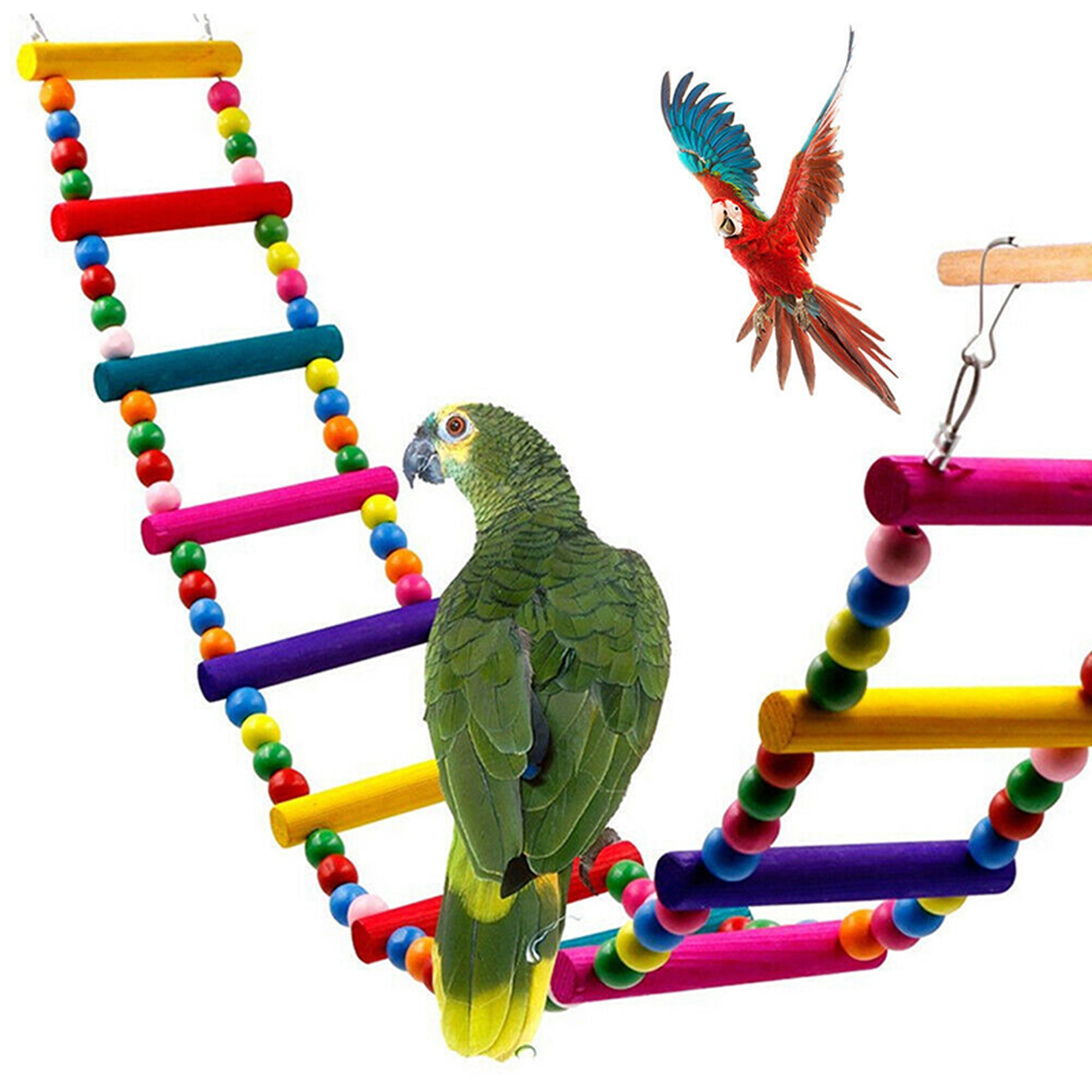 Wood Ladder Hanging Climbing Parrot Bird Toy Rope Harness Toys Parakeet Cableway