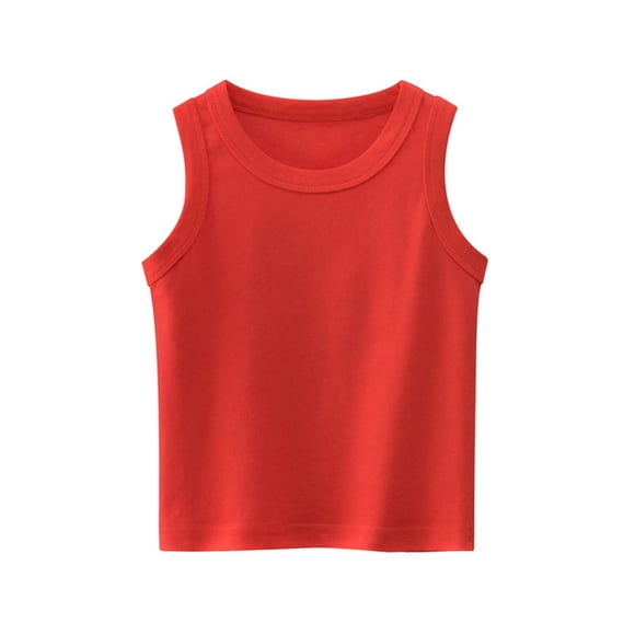 HaiMao Boys Girls Sleeveless Summer Tank Tops Crew Neck Solid Color Casual Loose Basic Tee Shirts Red 110(110)