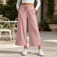 thumbnail image 2 of MYAOYINo Boundaries Womens Wide Leg Cropped Trousers Elastic Drawstring Waist Sporty Pants, 2 of 8