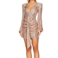 thumbnail image 5 of SMihono Women's Sequined V-Neck Long Sleeve Mini Dress Party Clubwear Cocktail Dress Ruched Evening Dress Rose Gold 8, 5 of 6
