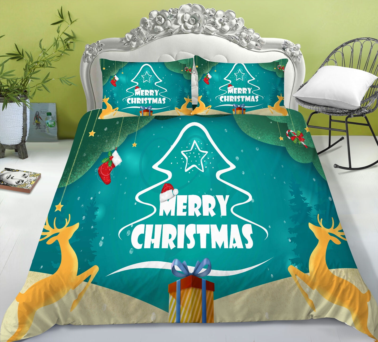 home-bed-set-green-quilt-cover-set-christmas-tree-painting-bedding-cover-set-home-bed-clothes