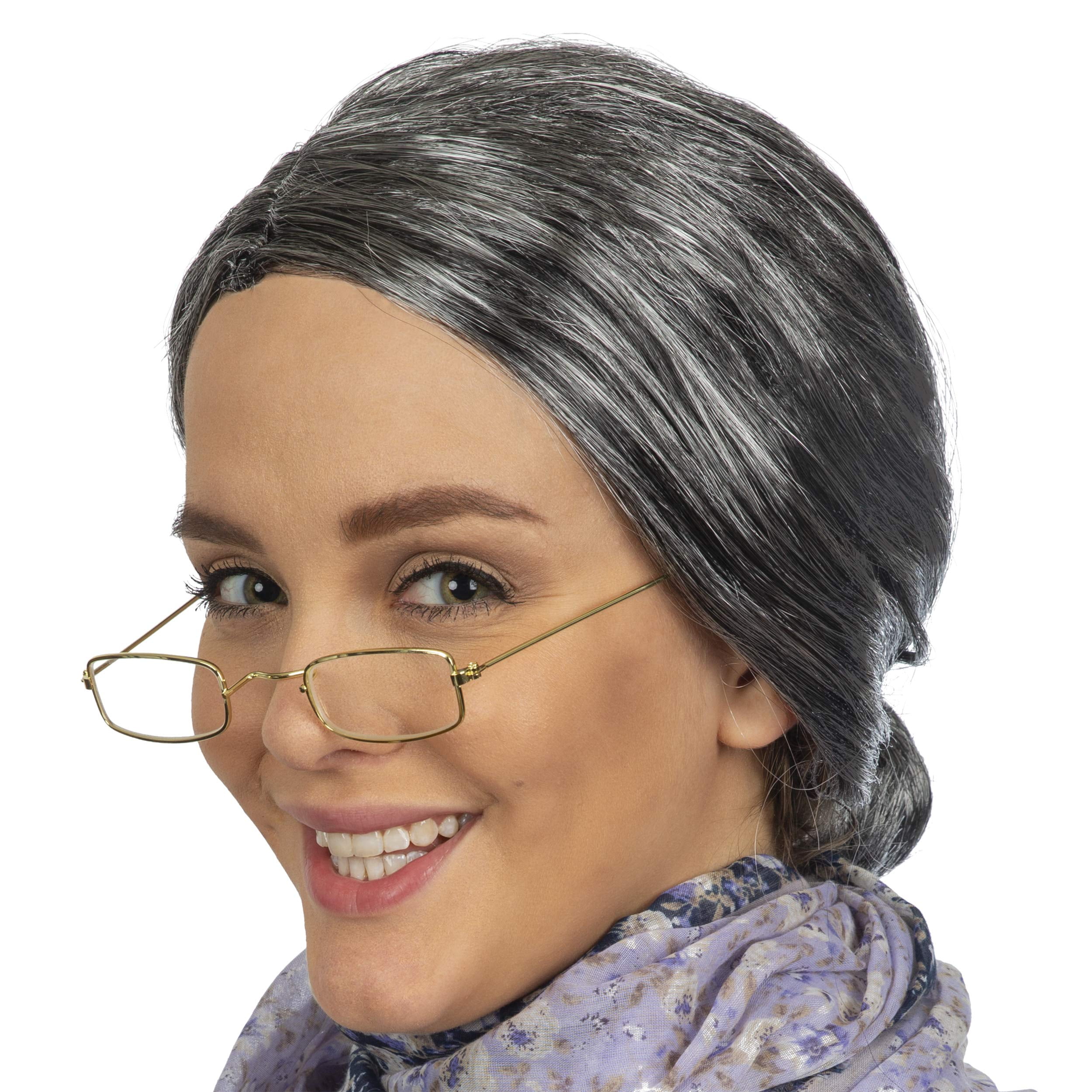 Mask & Pearls Granny Set World Book Day Fancy Dress 3pc Old Lady Set Grey Afro 