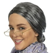 Skeleteen Old Lady Costume Set - Grey Granny Wig and Fake Gold Rectangle Eyeglasses Grandma Set for Women and Girls