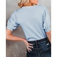 thumbnail image 3 of Yesfashion Womens Puff Short Sleeve Sweater Tops Crewneck Basic Knit Solid Pullover Blouse, 3 of 6