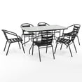 thumbnail image 3 of Flash Furniture 7 Piece Outdoor Patio Dining Set - 55" Tempered Glass Patio Table with Umbrella Hole, 6 Black Metal Aluminum Slat Stack Chairs, 3 of 14