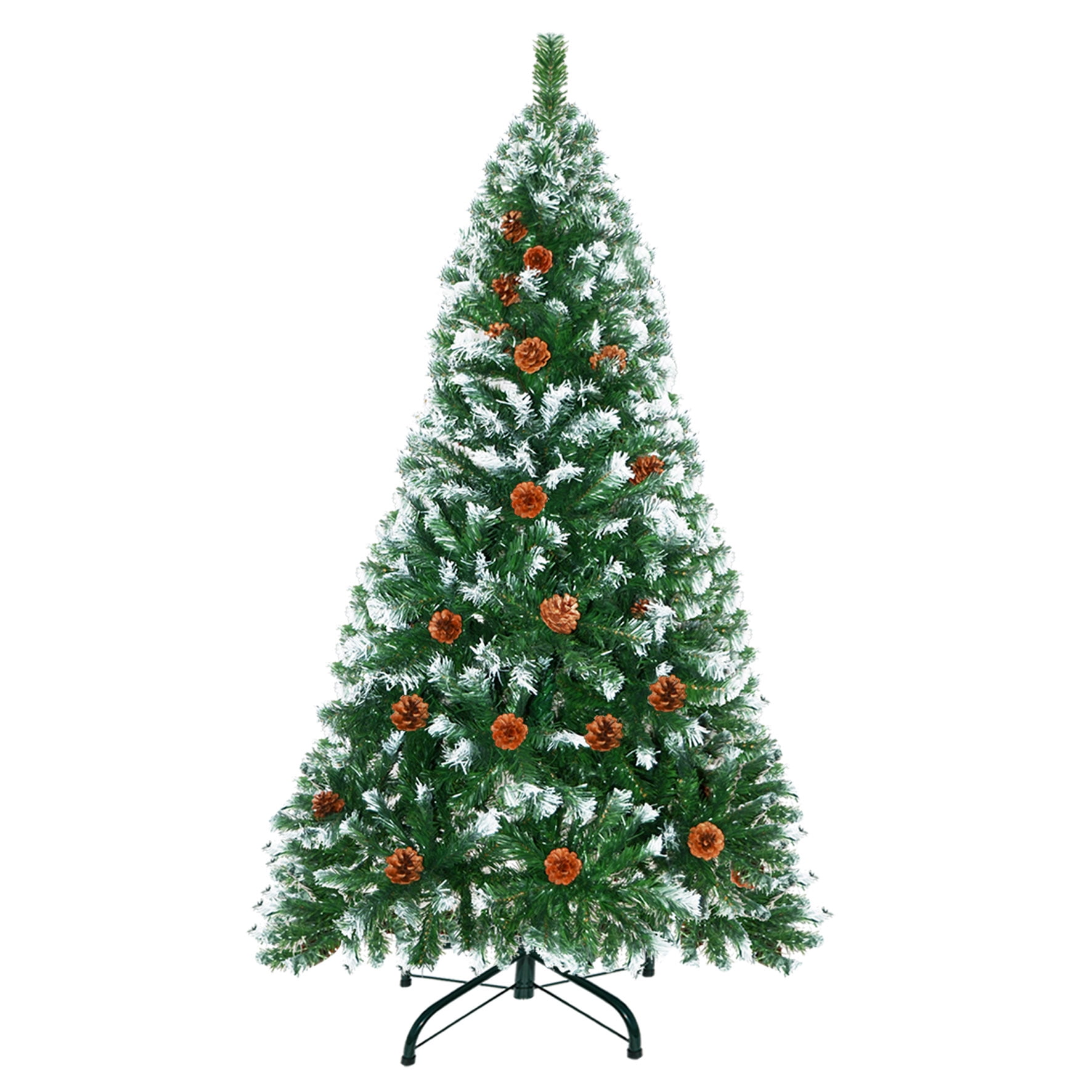 Sunny Snow Tipped Christmas Tree with Pine Cones and Steel Stand Unlit