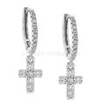 thumbnail image 2 of Rhodium Plated Sterling Silver Hoop Huggie Earrings with Cross Charm Dangle Accented with CZ - JAVA0211ER, 2 of 3