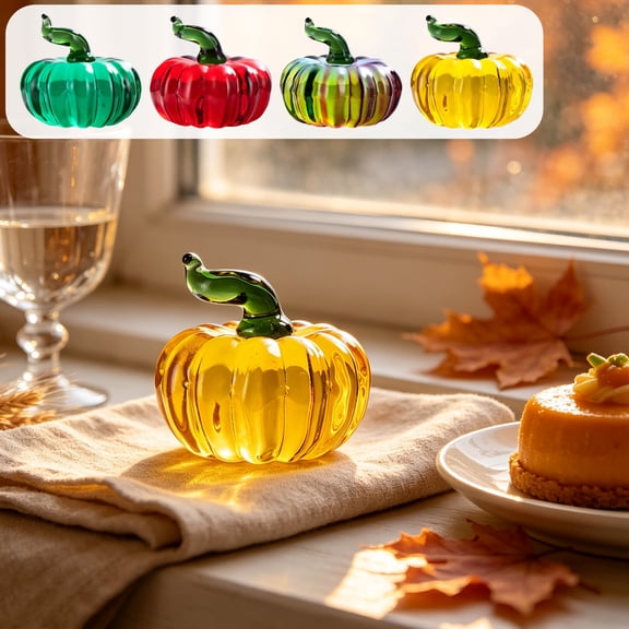 Euahivb Christmas Glass Pumpkin Tabletop Decor Clear Artificial Harvest Figurine for Fall Autumn Thanksgiving Home Decor Farmhouse Kitchen Shelf Centerpiece Decoration