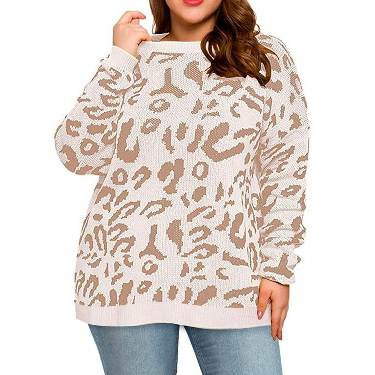 vedvarende ressource Afbestille lørdag Women's Plus Size Leopard Print Sweaters Casual Crew Neck Knitted Pullover  Tunic Tops for Women - Walmart.com