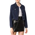 thumbnail image 5 of MODA NOVA Juniors Button Down Long Sleeves Cropped Denim Jacket Dark Blue L, 5 of 5