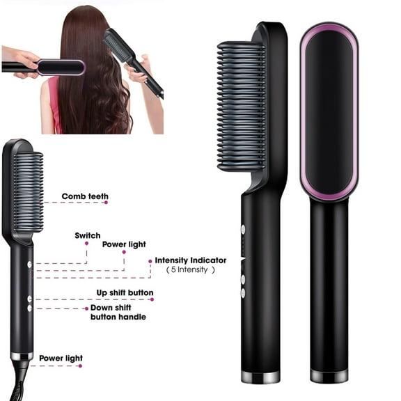 Hair Straightener Brush, Hair Straightening Iron with Built-in Comb, 5 Temp Settings, Fast Heating & Multi Temp Settings & Anti-Scald, Perfect for Professional Salon at Home