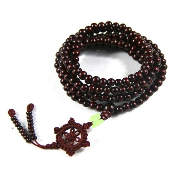 Delicate 6mm 216pcs Sandalwood Prayer Beads Tibetan Buddhist Buddha Mala Bracelet Necklace (Dark Red)