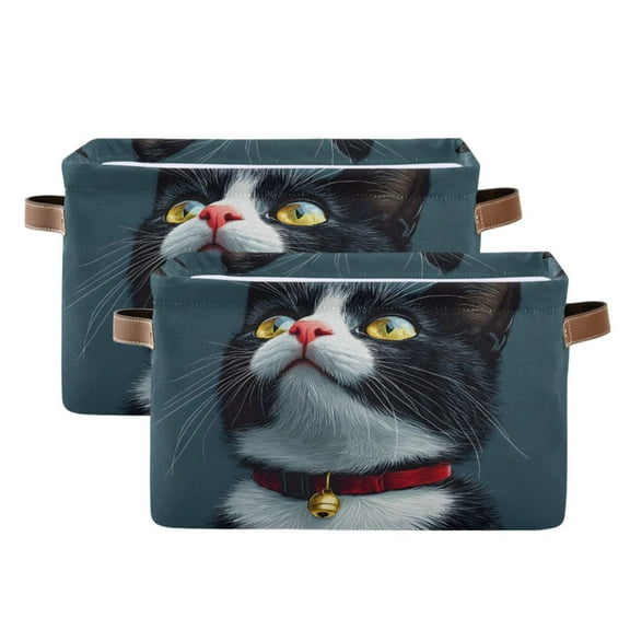 Ryvnso Cat Storage Basket Large Bin Foldable Boxes Toys Organizer 14.2x10.2x8.3in 2 PCs