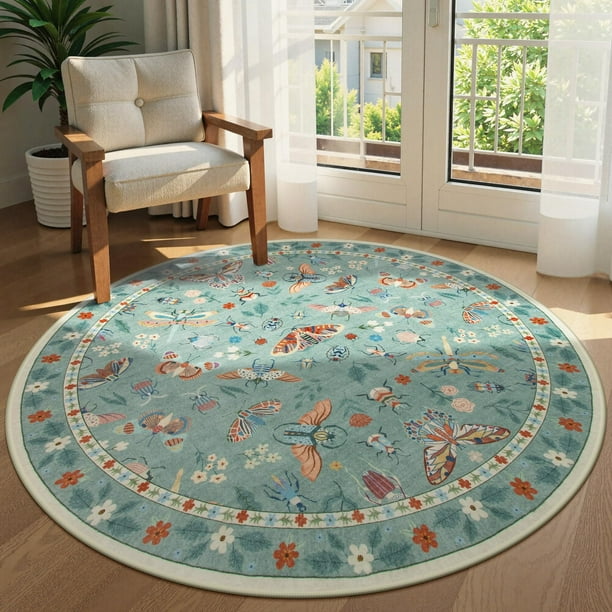 Alfombra Lahome, redonda, lavable contra insectos, 180 cm, color verde