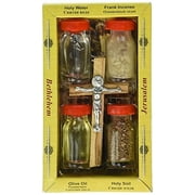 Holy Land Zuluf Set 5 in 1 Olive Wood Cross Set with 3 Bottles - Oil, Jordan Water & Holy Earth HLG005