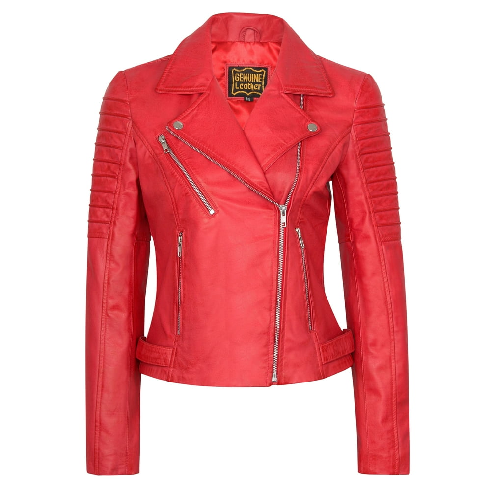 Skylinewears Women’s Lambskin Leather Bomber Motorcycle Biker Real Leather Jacket Walmart