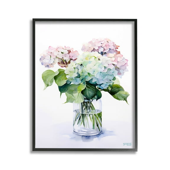 Stupell Industries Ombre Hydrangea Bouquet Botanical & Floral Painting Black Framed Art Print Wall Art, 11 x 14