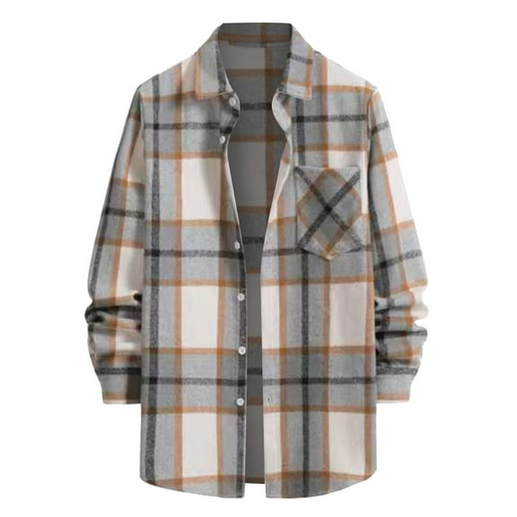 eileial Men's Plaid Hoodie Flannel Shirt Jacket Long Sleeve Casual Fashion Button Shirts,White L