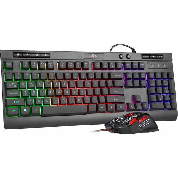 Wired Gaming Keyboard and Mouse Combo,Mechanical Feel Full Size LED Keyboard,RGB 2400 DPI Mice, for Gaming or Working/Office(RK900 Pro)