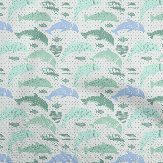 oneOone Silk Tabby Dusty Teal Green Fabric Beach Dolphin With Dot Texture Craft Projects Decor Fabric Printed By The Yard 42 Inch Wide