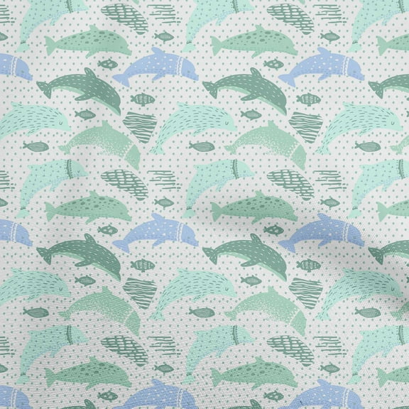 oneOone Silk Tabby Dusty Teal Green Fabric Beach Dolphin With Dot Texture Craft Projects Decor Fabric Printed By The Yard 42 Inch Wide