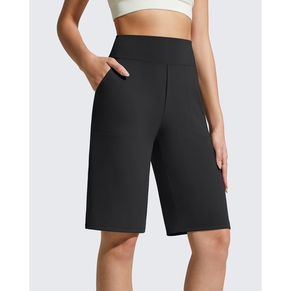 G4Free EverGoing Women's Bermuda Shorts with Pockets 10" - Knee Length Athletic Casual Long Shorts