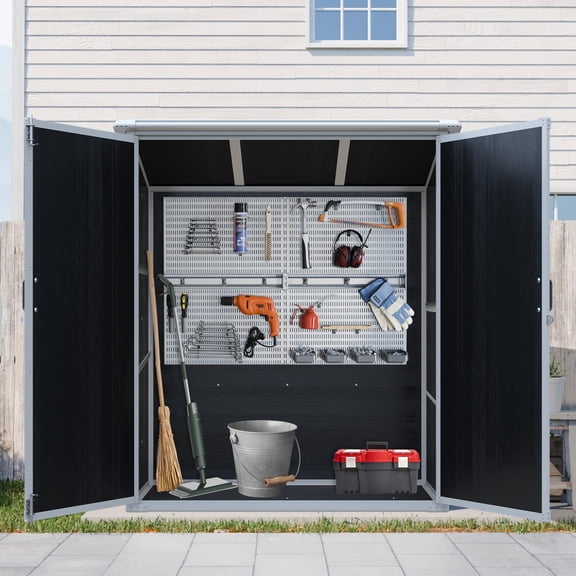 5x3 FT Outdoor Storage Shed Waterproof Resin Cabinet with Lockable Doors for Garden Tools, Bikes, & Patio Furniture, Black