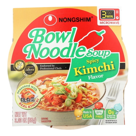 NONG SHIM - Spicy Vegan Kimchi Noodle Soup Cup - 3.03 Oz, Case of 12