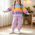 thumbnail image 5 of Futezty Girls 2 Piece Outfit Long Sleeve Sweatshirt and Jogger Pants Rainbow Stripe Tracksuit Fall Winter Clothe Set 2T-7T, 5 of 7