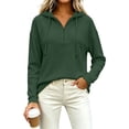 thumbnail image 4 of Quarter Zip Pullover wWomen Waffle Knit Long Sleeve Drawstring Casual Sweatshirt Hooded Tops, 4 of 7